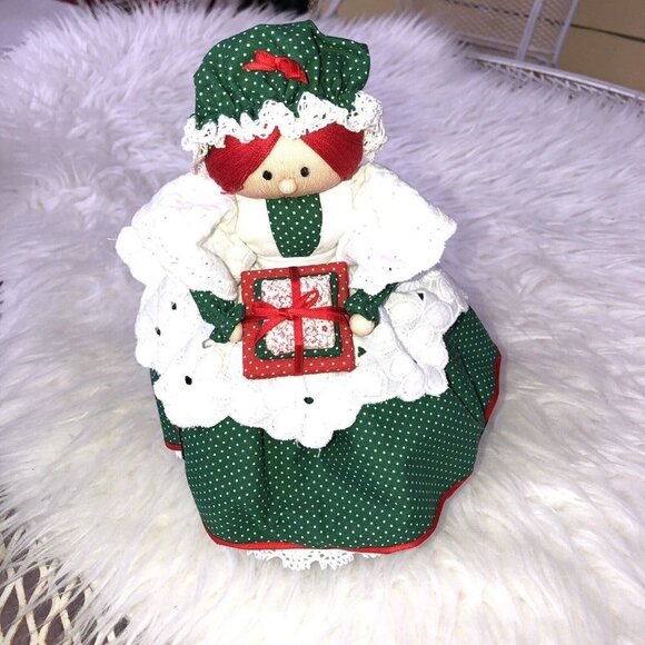 Vintage MRS CLAUS Handmade Christmas Doll Embroidered Dress Padded Self Stand - Picture 3 of 10